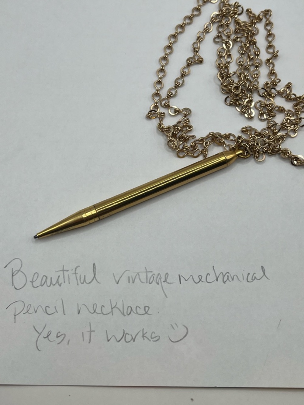 Vintage Gold Tone Mechanical Pencil Pendant necklace